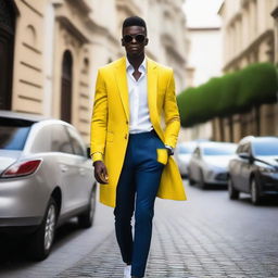 Um homem com estilo da moda brasileira, pele branca e cabelo liso