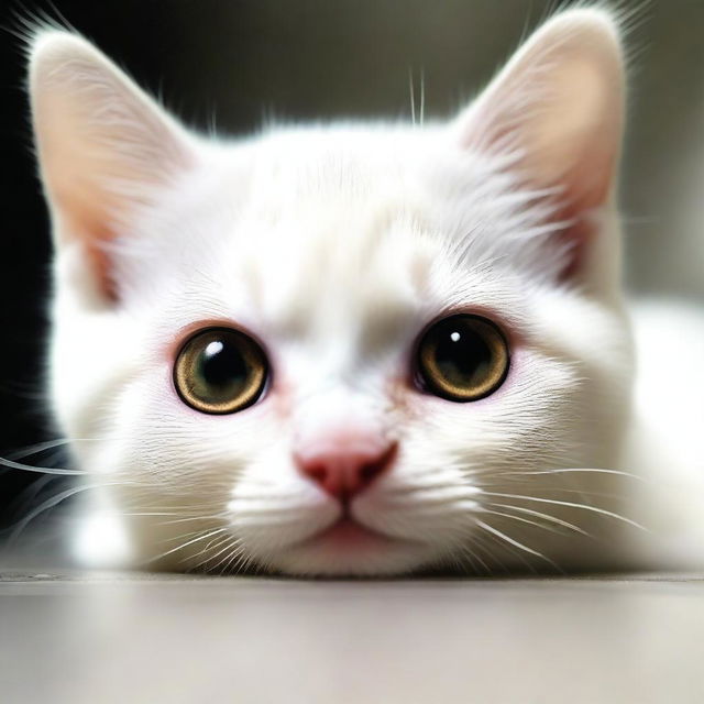 Um gatinho pequeno e adorável com olhos grandes e tristes, com lágrimas escorrendo pelo rosto