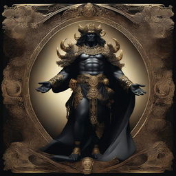 Create an image of Erebus, the primordial deity of darkness, depicted in golden and black hues