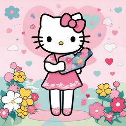 A cute image of Hello Kitty holding a phone case in her hand