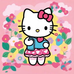 A cute image of Hello Kitty holding a phone case in her hand