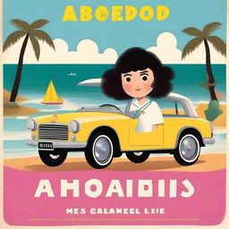 Movie poster in the style of Wes Anderson featuring a 10-year-old girl with short, dark, curly hair in a mullet cut