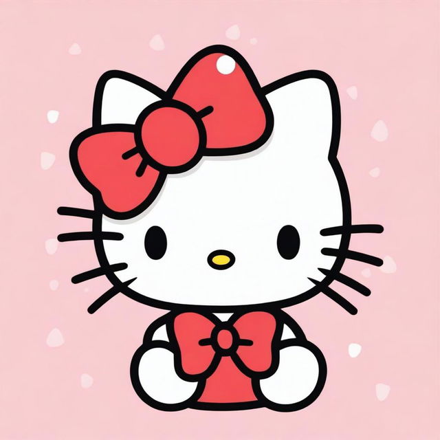 A cute and colorful visual of Hello Kitty, featuring her iconic red bow and friendly expression