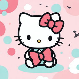 A cute and colorful visual of Hello Kitty, featuring her iconic red bow and friendly expression