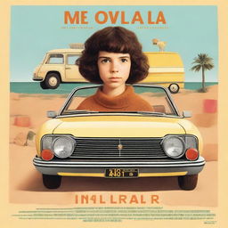 Movie poster in the style of Wes Anderson featuring a 10-year-old girl with short, dark, curly hair in a mullet cut, now with more curls