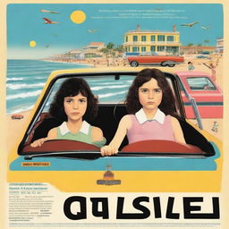 A movie poster in the style of Wes Anderson, featuring a 10-year-old girl with short, dark, curly hair in a mullet cut