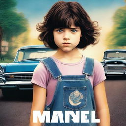 A realistic movie poster featuring a 10-year-old girl with short, dark, curly hair styled in a mullet