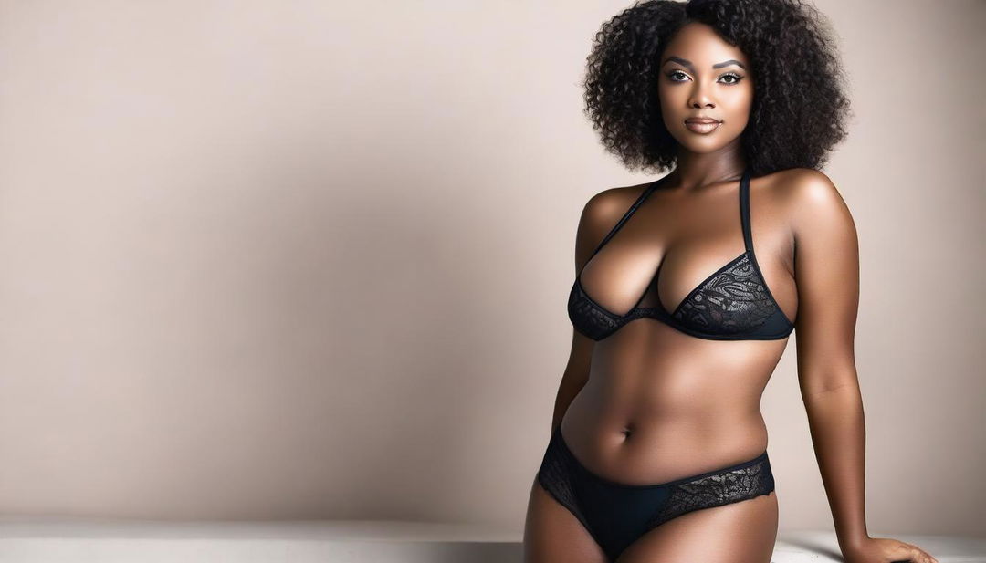 A beautiful black woman with an amazing body, wearing a stylish bikini or lingerie