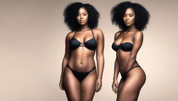 A beautiful black woman with an amazing body, wearing a stylish bikini or lingerie