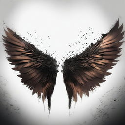 A detailed illustration of singed wings, partially burnt with feathers blackened and charred