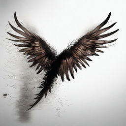 A detailed illustration of singed wings, partially burnt with feathers blackened and charred