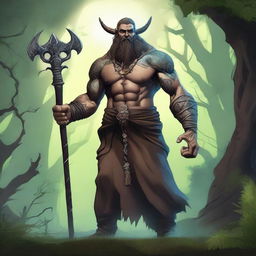 Create an image of a Goliath sorcerer with a friendly attitude in a fantasy style