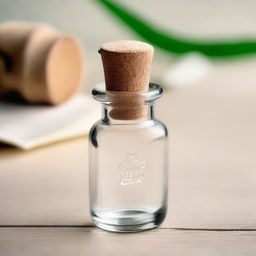 A tiny glass bottle with a cork stopper