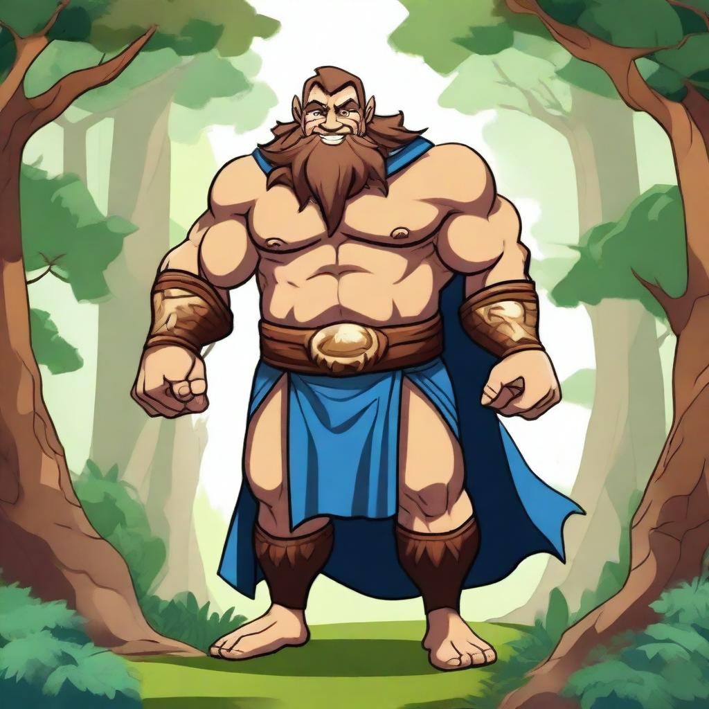 A Goliath sorcerer with a friendly attitude, illustrated in a fantasy cartoon style