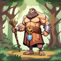 A Goliath sorcerer with a friendly attitude, illustrated in a fantasy cartoon style