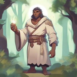 A youthful Goliath sorcerer with a friendly attitude, illustrated in a fantasy style with light colours