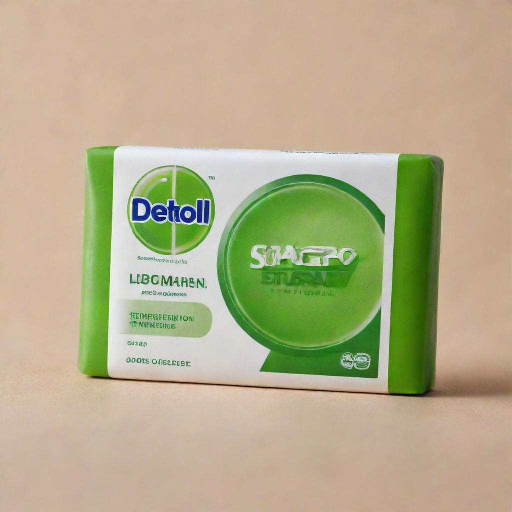 A portrait of a Dettol soap bar with notable details highlighting its fresh and clean look