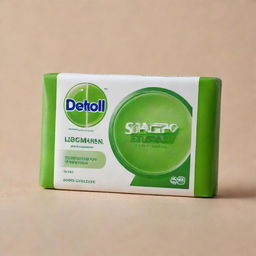 A portrait of a Dettol soap bar with notable details highlighting its fresh and clean look