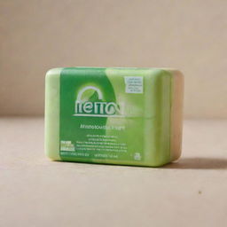 A portrait of a Dettol soap bar with notable details highlighting its fresh and clean look