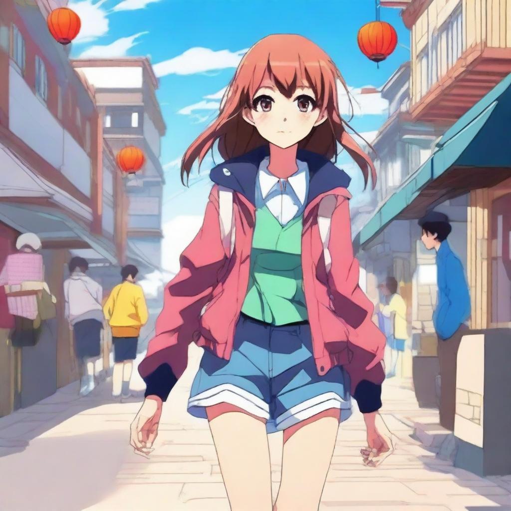 Create an anime-style image featuring a vibrant and dynamic scene with characters showcasing expressive emotions and intricate details in their clothing and surroundings