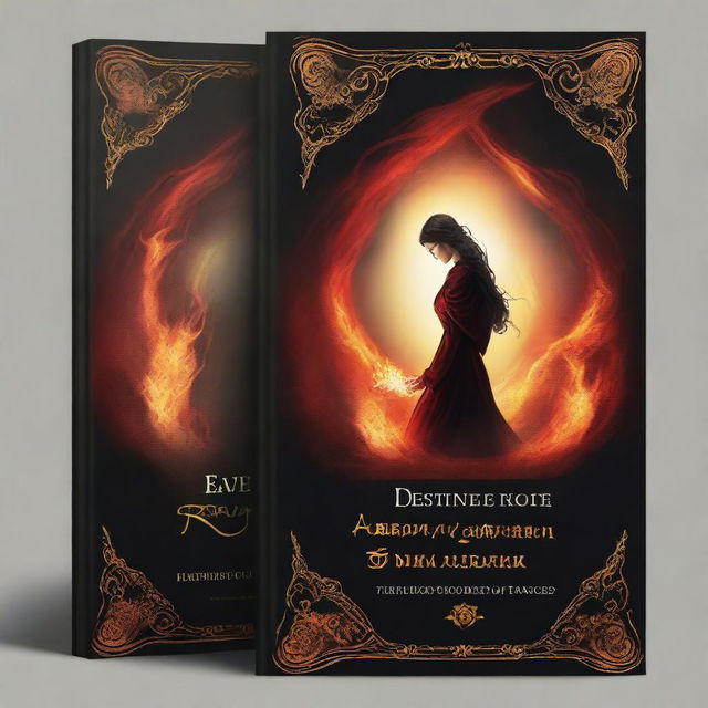 Create a black book cover with the title 'Destined Flames: A Tale of the Dragon King and the Fairy Princess