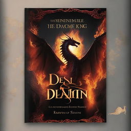 Create a black book cover with the title 'Destined Flames: A Tale of the Dragon King and the Fairy Princess