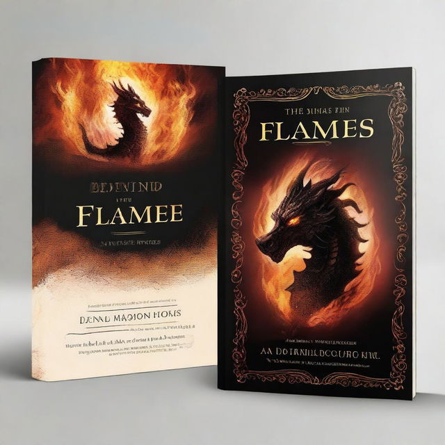 Create a black book cover with the title 'Destined Flames: A Tale of the Dragon King and the Fairy Princess