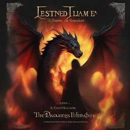 Create a black book cover with the title 'Destined Flames: A Tale of the Dragon King and the Fairy Princess