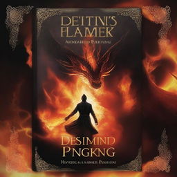 Create a black book cover with the title 'Destined Flames: A Tale of the Dragon King and the Fairy Princess