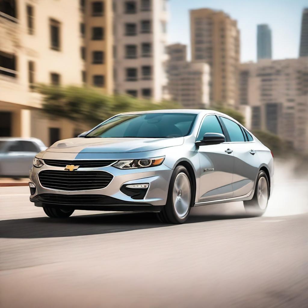 A silver 2018 Chevrolet Malibu is captured in the midst of an exciting drift, with a Jordanian license plate clearly visible on the front