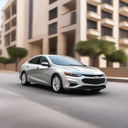 A silver 2018 Chevrolet Malibu with a Jordanian license plate is speeding through the streets of Amman, Jordan