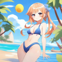 A detailed illustration of Klee from Genshin Impact wearing a swimsuit