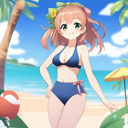 A detailed illustration of Klee from Genshin Impact wearing a swimsuit