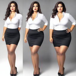 A woman with a curvy figure wearing a short skirt, depicted in a tasteful and artistic manner