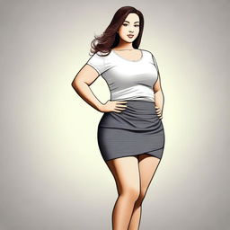 A woman with a curvy figure wearing a short skirt, depicted in a tasteful and artistic manner