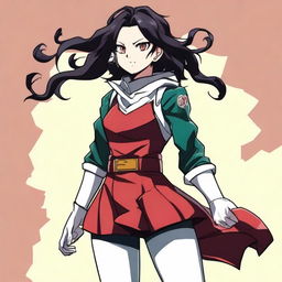 A detailed and vibrant illustration of Momo Yaoyorozu, a character from My Hero Academia, showcasing her confident and heroic demeanor