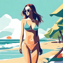 A tasteful and artistic illustration of a person wearing a bikini at the beach