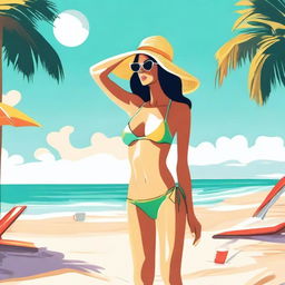 A tasteful and artistic illustration of a person wearing a bikini at the beach