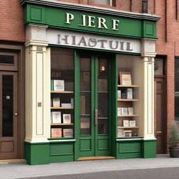 Create an image of the outside of a bookstore with a sign that prominently displays 'PLR'