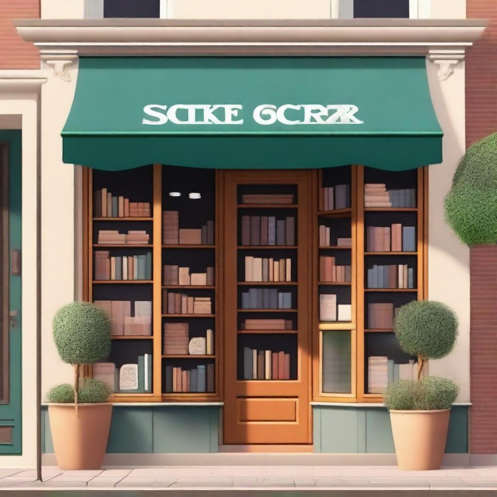 Create an image of the exterior of a charming bookstore