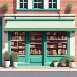 Create an image of the exterior of a charming bookstore