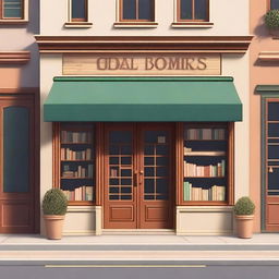 Create an image of the exterior of a charming bookstore