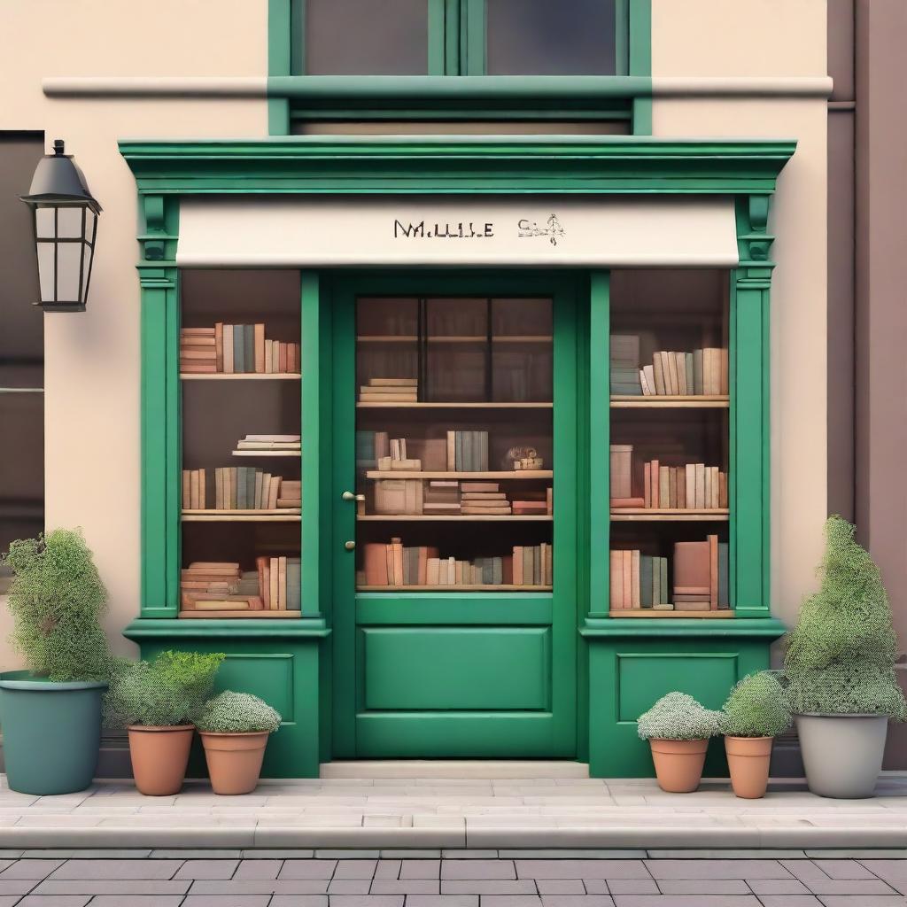 Create an image of the exterior of a charming bookstore