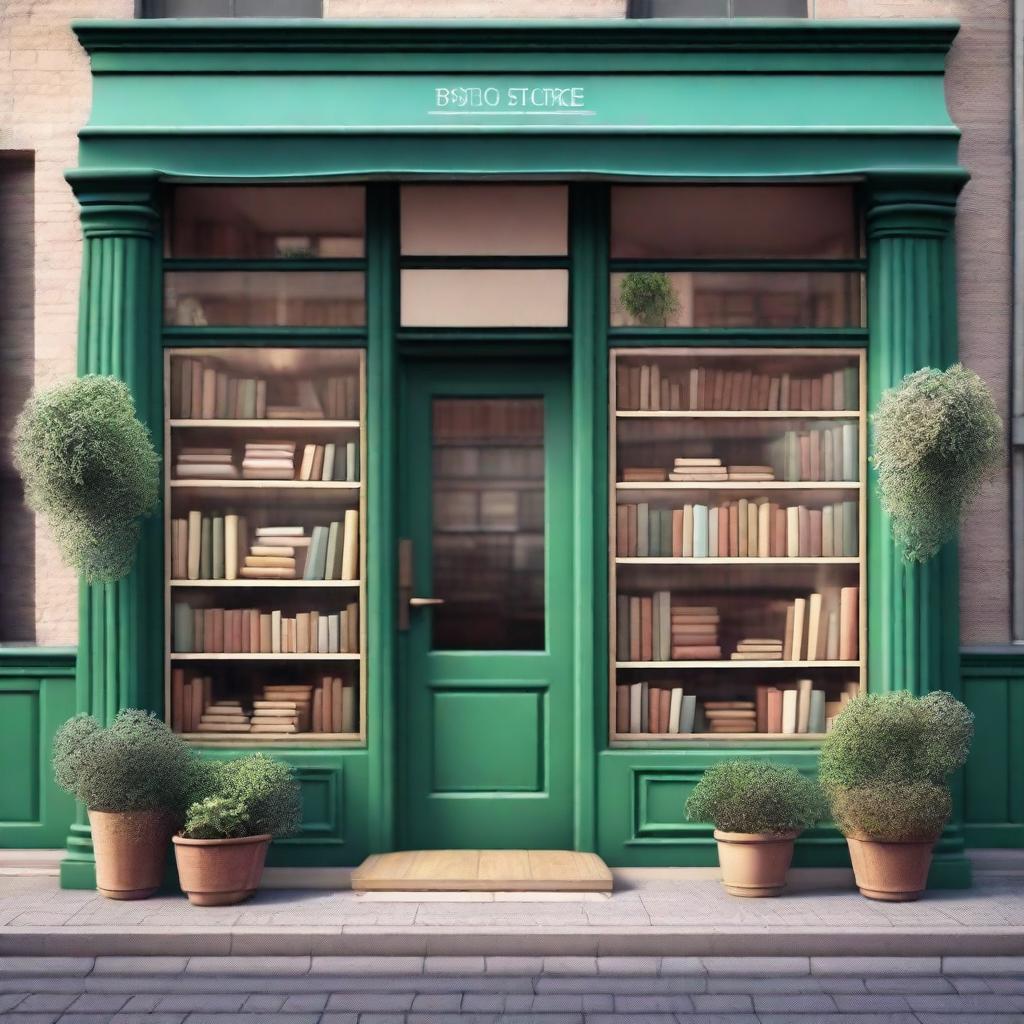 Create an image of the exterior of a charming bookstore