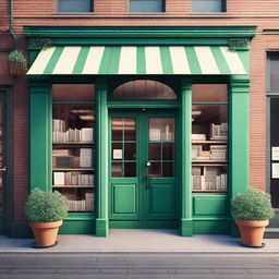 Create an image of the exterior of a charming bookstore