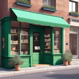 Create an image of the exterior of a charming bookstore