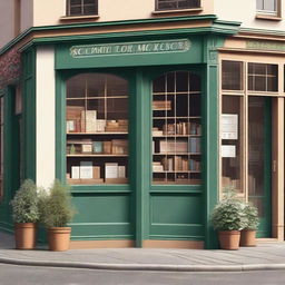 Create an image of the exterior of a charming bookstore