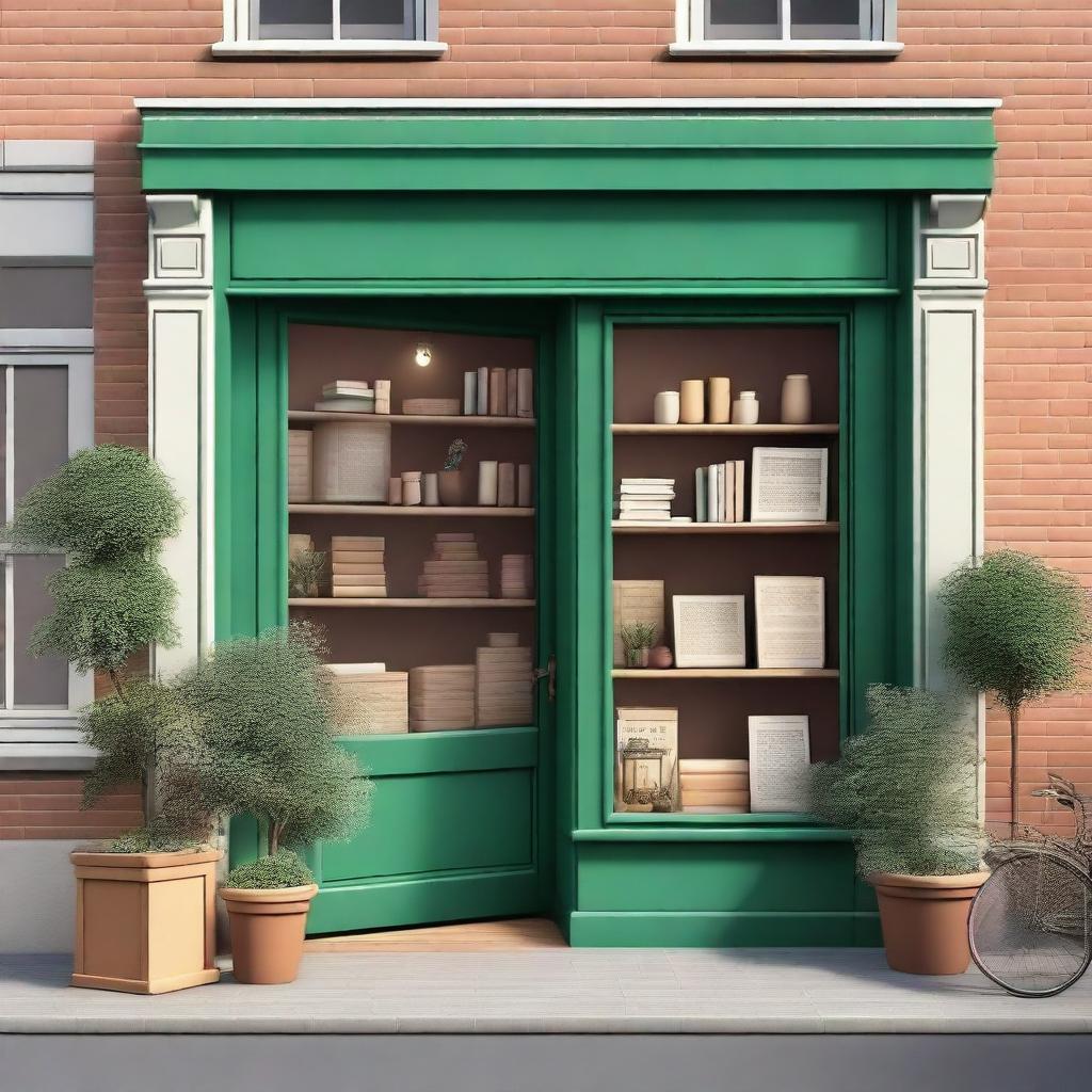 Create an image of the exterior of a charming bookstore