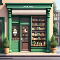 Create an image of the exterior of a charming bookstore