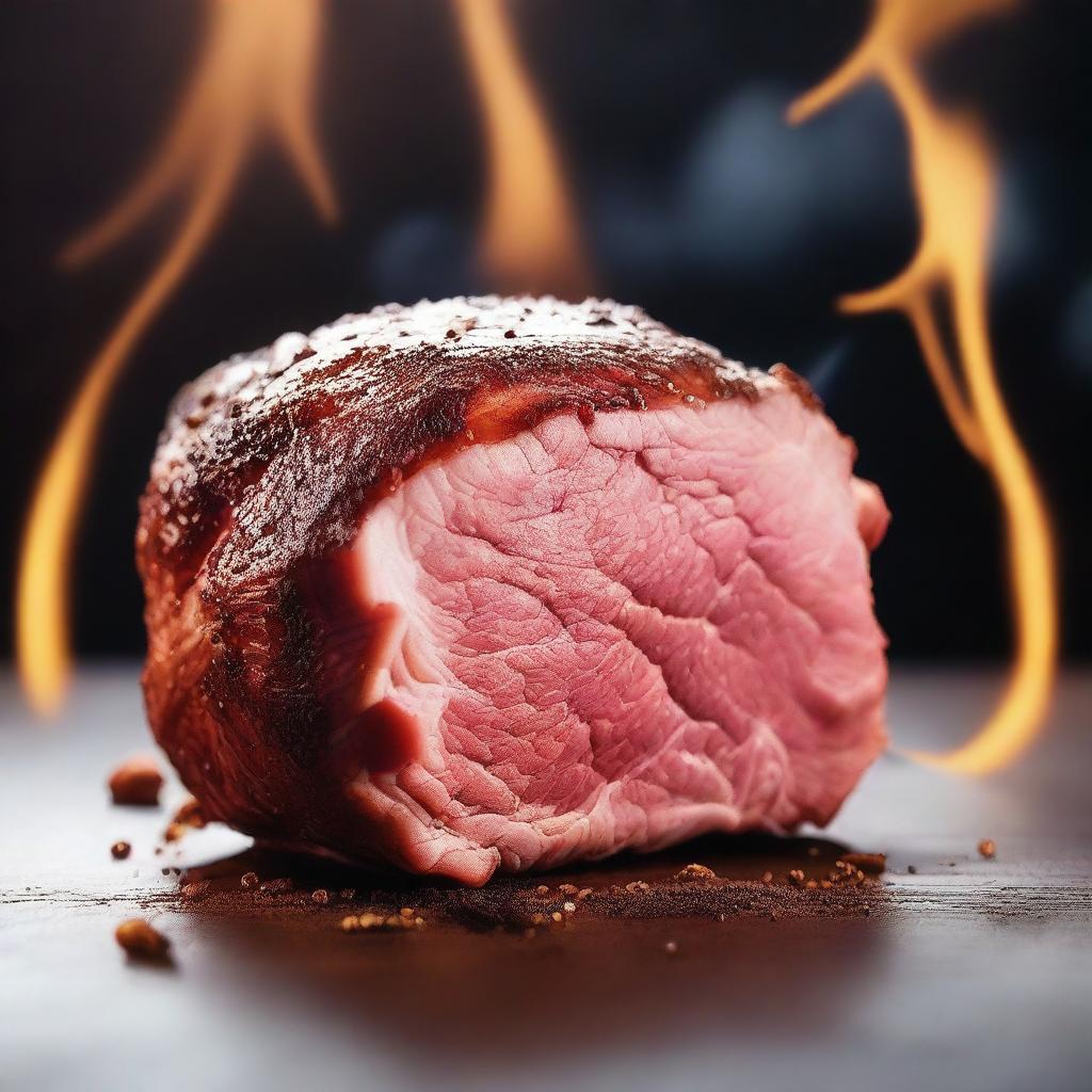 A piece of cooked meat that looks magical and shines brightly